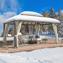 EROMMY 12' x 16' Hardtop Permanent Outdoor Aluminum Patio Gazebo, Double Roof for Patio Lawn and Garden, Curtains and Netting Included-Erommy